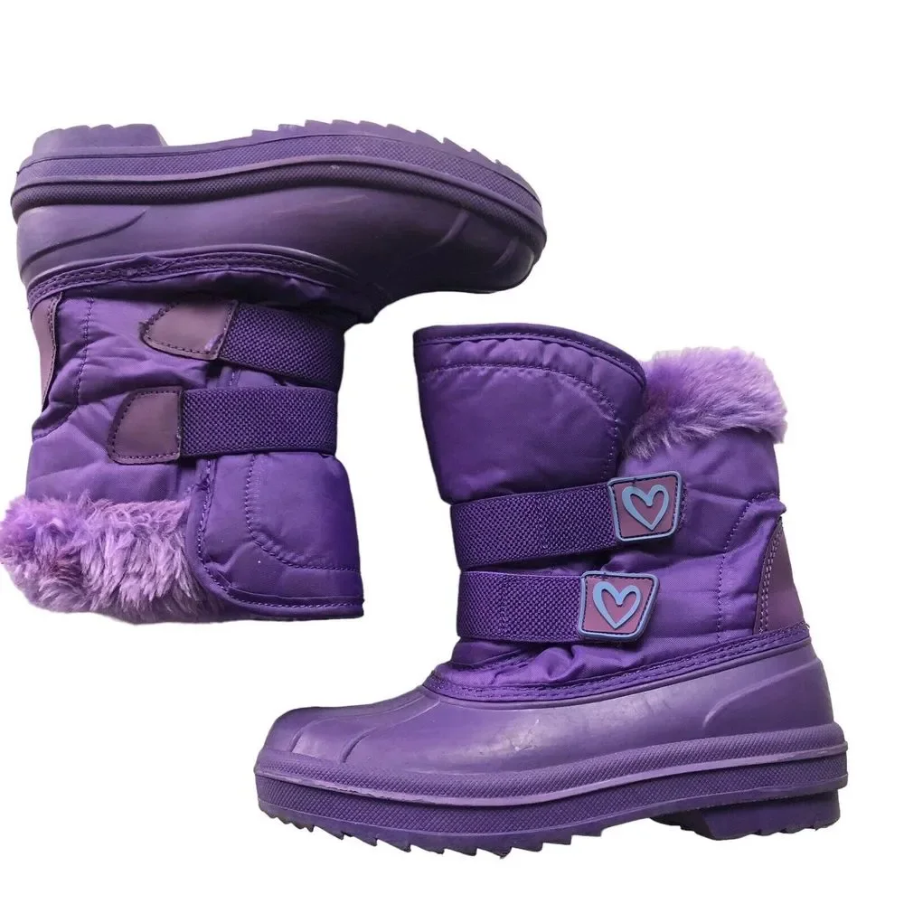 Girls Size 12 Lined Snow Boots Purple Thermolite Purple Faux Fur Winter Boots - Picture 1 of 9